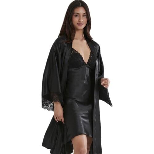 Women 2pcs Robe Lacy Set Bride Bridesmaid Wedding Robe Gown Lace Sexy Kimono Bathrobe Night Dress Casual Nightgown Sleepwear