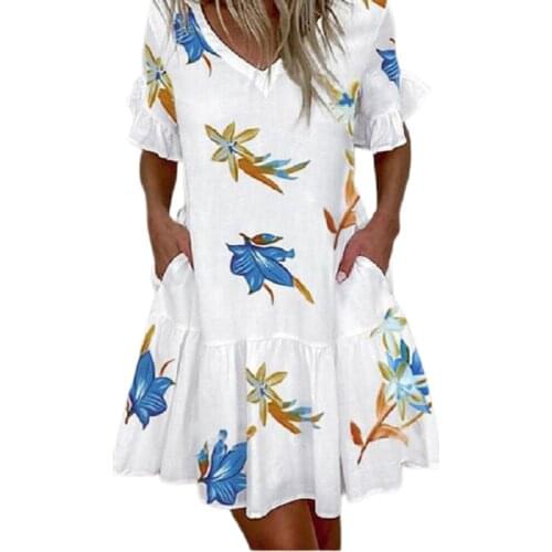 Summer Women Short Dress Casual Plus Size Short Sleeve Printed Dress 5XL Ladies Dresses 2021 Loose Streetwear Clothing Vestidos