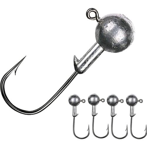 Anzuelo con cabeza plomada para pesca, bola redonda, accesorios para cebo suave, gancho Mustad 32627, 3/5/7/10/15g, lote de 5 pi