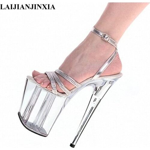 LAIJIANJINXIA womens shoes silver ankle strap wedding shoes platform 20cm high heels sandals 8 inch dress shoes Dance Shoes