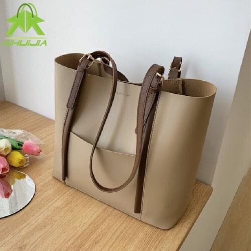 Fashion 2-piece Set Woman Handbag Luxury High Capacity Shoulder Bags 2021 New High Quality Pu Leather Color Matching Travel Tote