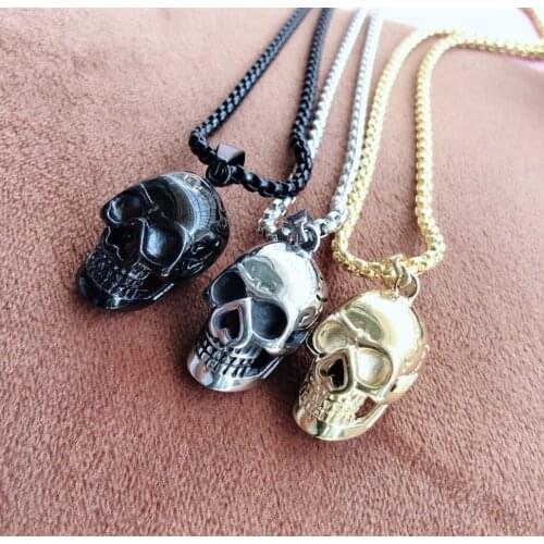 Men and Women Gifts Fashion Popular Stainless Steel Long Chain Gold Skull Pendant Necklace Halloween Hot Selling Jewelry