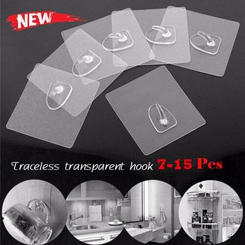 Wall Mounted Anti-skid Hooks Reusable Transparent Traceless Wall Hanging Hooks Hanger For Kitchen Door Bathroom Hanger #007