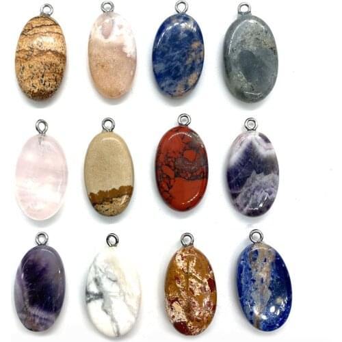 Natural Gem Stone Oval Metal Hook Pendants Charms for Diy Jewelry Anklet Bracelet Necklace Making Wholesale crystal beads