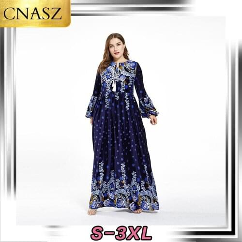 New Fashion High Elegant Printing Womens Plus Size Womens New Winter Velvet Long Sleeve Dress Ladies Vintage Good Quality Dress