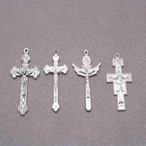 Catholic necklace Jesus cross finished pendant, zinc alloy Christ Jesus cross pendant necklace accessories