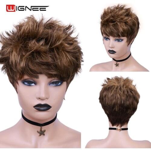 Wignee Short Spiral Curl Human Hair Wigs For Black Women Mixed Brown Remy Brazilian Full Machine Made Glueless Short Human Wigs