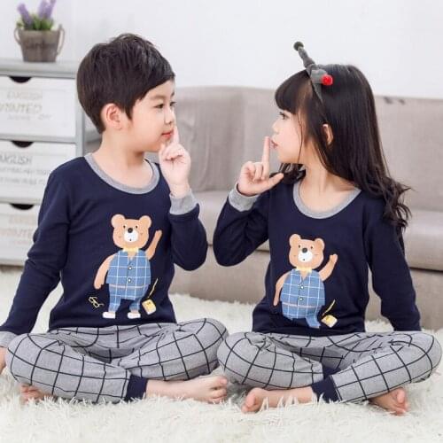 Pyjamas Boys Girls 2 pieces Set Kids Summer 100% Cotton T-shirt Pants tracksuit cartoon Pajamas Sleepwears For 2 4 6 8 10 Years