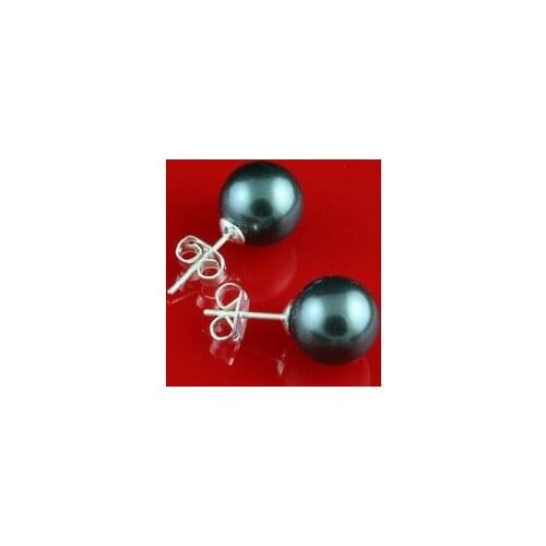 Lovely Fine wings 12mm Sterling Silver Saltwater Black Shell Pearl Stud Earrings Silver Hook wholesale [pair] earrings