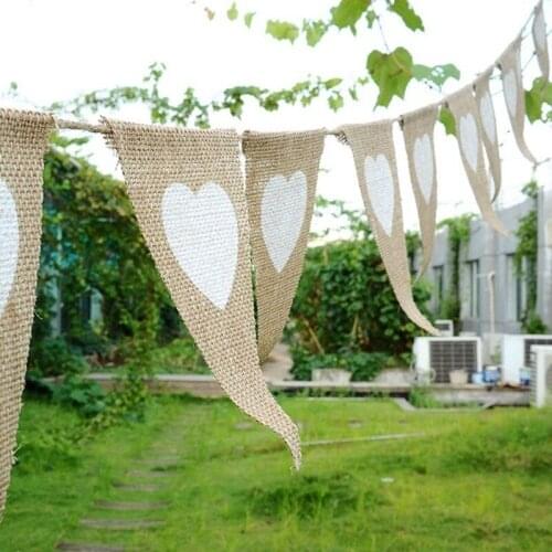 2.8M Party Supplies Linen Love Heart Pennant Wedding Decoration Buntings Outdoor Birthday Party Decorations Flag Pulling