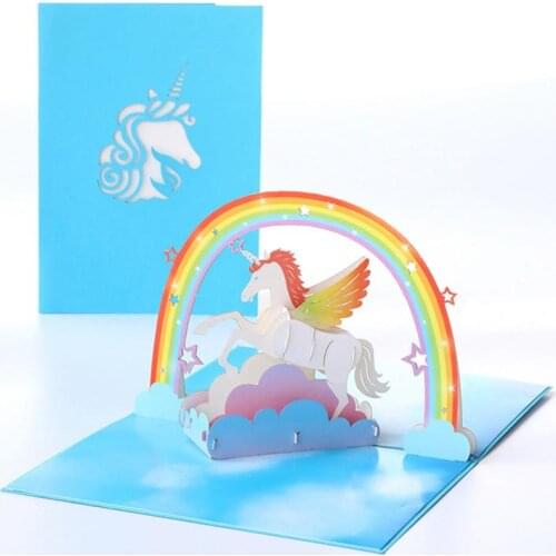 Rainbow Unicorn Greeting Vivid Colorful Pop Up Cards 3D Stereoscopic Gift Creative Gift