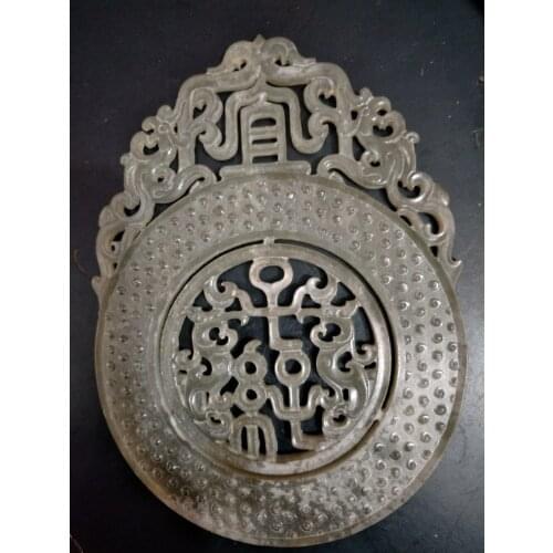 Rare Old Chinese QingDyansty dragon&pheonix HE TIAN JADE YU BI brand Statue/Sculpture,,Free shipping