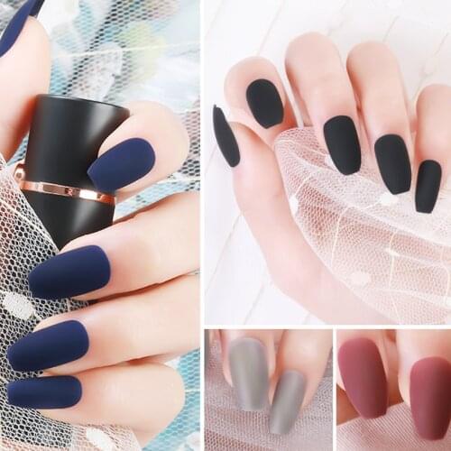 24Pcs/set Detachable Full Nail Tips Square Head Acrylic Frosted Matte Fake Nails Wearable with Glue Design Nail Art Sticker