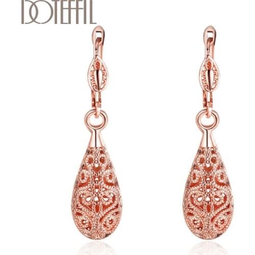 DOTEFFIL 925 Sterling Silver/Rose Gold/18K Gold Water Drop Charm Earrings For Women Jewelry Fashion Wedding Party Gift