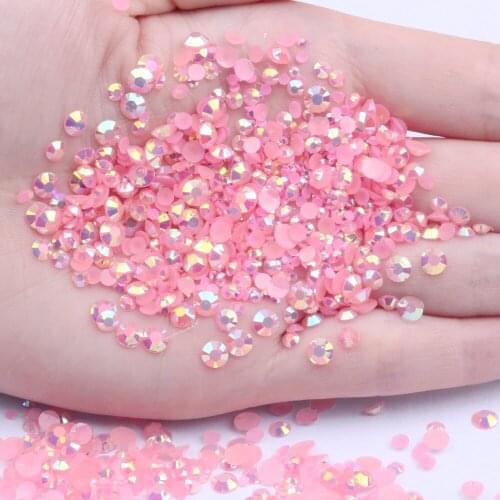 Resin Rhinestones 500/1000pcs Pink AB 2-6mm Round Flatback Non Hot Fix Diamonds Appliques For Craft Fabric Wedding Dresses