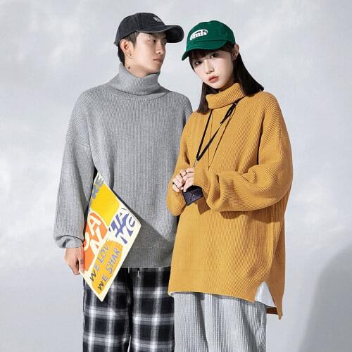 Men High Neck Warm Sweater Fashion Casual Turtleneck Brand Comfortable Sweaters Loose Pullover Women Knitwear Male Double Collar