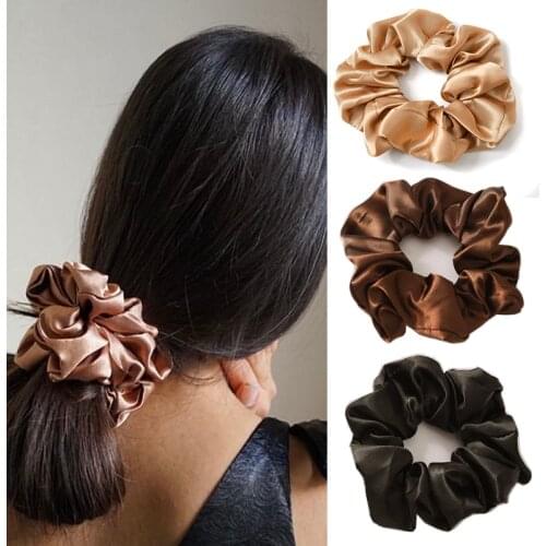 Trendy New Pastel Vintage Girls Silk Satin Scrunchies Elastic Hair Band Plain Color Hairband Hair Ties For Women Accessories