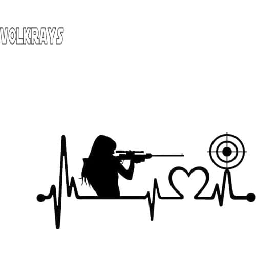 Volkrays Interesting Car Sticker Gun Girl Heartbeat Target Shooting Love Accessories Reflective Waterproof Vinyl Decal,6cm*15cm