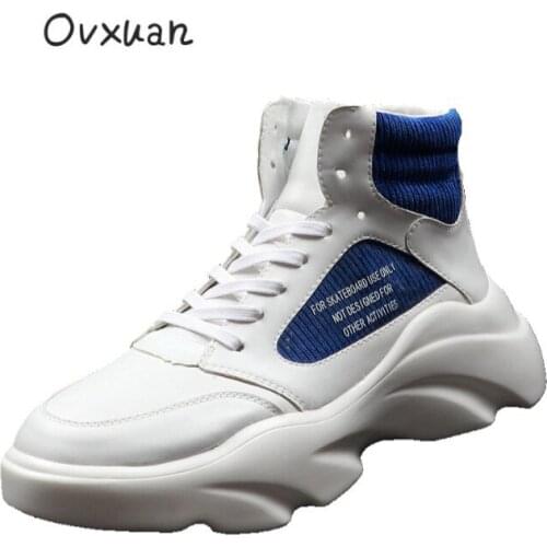 OVXUAN Height Increased Ankle Boots Suede Leather Splicing Thick Bottom Skateboard Shoes Men Flats Zapatillas Hombre Botas 2021
