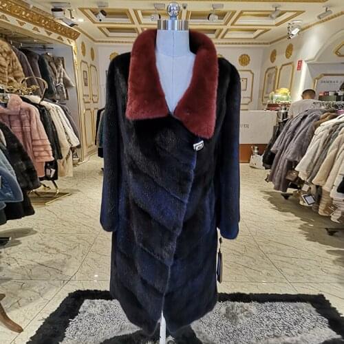 WINTER PALACE 2020 Fashion WINTER Mink Coat Long Imported Velvet Grade Mink Fur Coat Multicolor lapel Keep Warm Real Fur Coat