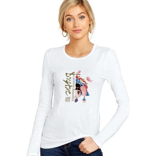 SXYTXE Women Basic Long Sleeve Crew Neck Carmine Beautiful Printed T-Shirt Casual Fitted Cotton Tops