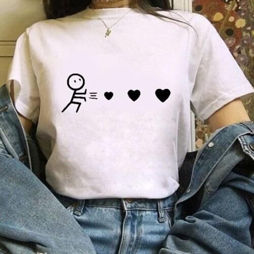 Womens T-shirt heart love printed t shirt basic O-neck short-sleeved ladies white T-shirt kawaii graphic girl T-shirt