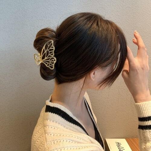 WYINYA Ladies Medium Hollow Metal Hair Clip Back Head Grab Clip Temperament Elegant Butterfly Plate Hair Clip Jewelry