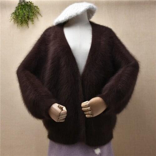 Lining inside female women autumn winter thick warm plush mink cashmere knitted long batwing sleeves loose cardigans jacket coat