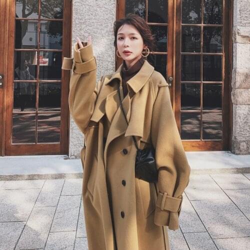 Woolen Jacket Female Outerwear Woolen Coat Womens Mid-Length 2021 Autumn Winter New Korean Loose Plus Cotton Double Breasted