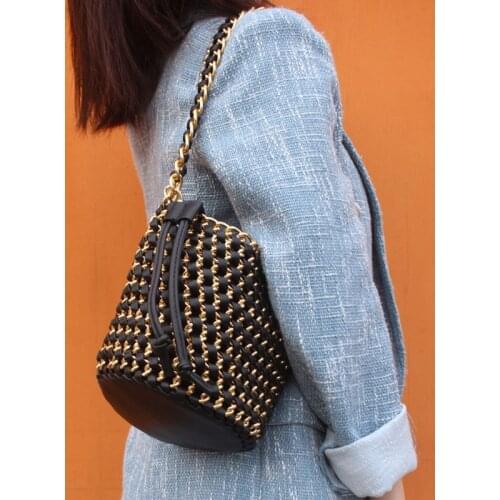 14x16CM 2020 New Chain Woven Bucket PU Leather Shoulder Bags Women Messenger Pouch Handbag Trend a5942