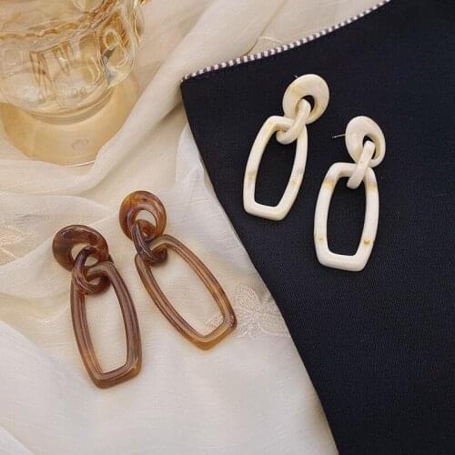 New Fashion Retro Temperament S925 Silver Needle Acetate Geometric Acrylic Stud Earrings for Women