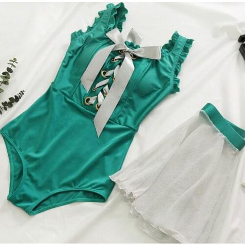 Women Solid One Piece Swimwear Bandage Bathing Suit Swimming Beachwear Summer Sexy Swimsuit 2021 Ladies Swim Suits with Skirt