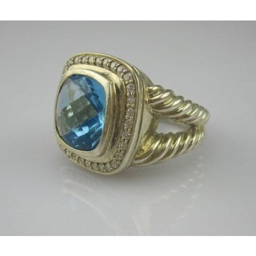 Solid Sterling Silver Jewelry 11mm Blue Topaz Ring Design Jewelry Amethyst Black Onyx Smoky Quartz Citrine Garnet Women Ring