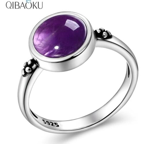 Elegant Simple 8mm Round Amethyst Rings for Women 925 Sterling Silver Amethyst Jewelry Wedding Anniversary Engagement Gifts