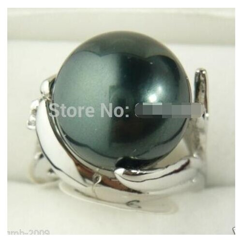 Womens Fashion 14MM Genuine Black South Sea Mother of Pearl Size Jewelry Ring 6, 7,8, 9,10>>>Free shipping