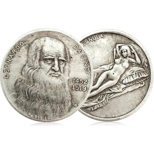 1pcs 1452-1519 Da Vinci Coin Handicraft Silver Coin Commemorative Collection Coin Metal Relief Badge Friends Gifts Maja Desnuda