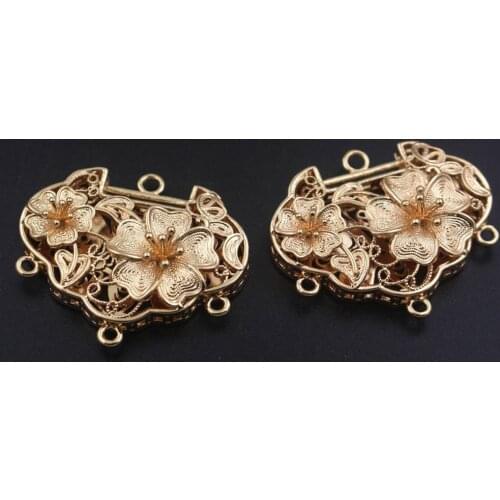 10pcs Brass Casted Lotus Flower Lock Charms Oriental Connectors Quality Gold Silver Color DIY Bridal Wedding Jewelry Accessories