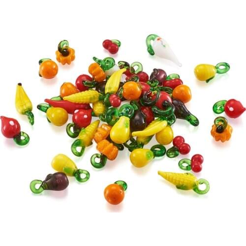 200pcs Small Cute Handmade Lampwork Beads Mixed Fruit Vegetables Beads Charms Fit Necklace Bracelet Jewelry DIY Findings
