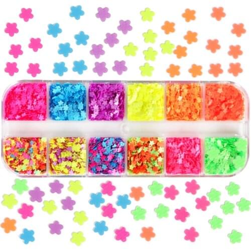 3MM Fluorescence Flowers Nail Sequins Sparkly Colorful Glitter Flakes For Manicure Designs Summer Nail Art Decorations RK140141