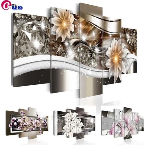 5 Pieces Magnolia Flower Orchid Flower 5D DIY Diamond Painting Cross Stitch Full Round/Square Diamond Embroidery Mosaic Pictures