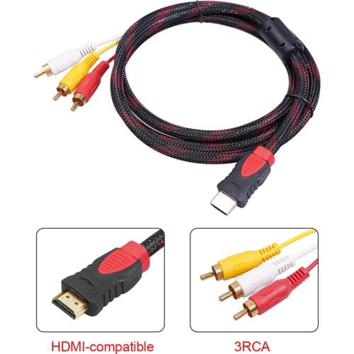 1.5m HDMI-Compatible to 3RCA Audio Video AV Cable Cord Adapter Converter Connector for TV Set-Box DVD Laptop