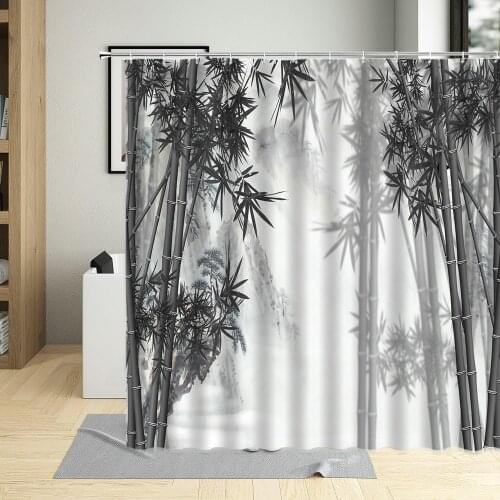 Chinese Style Ink Painting Bamboo Shower Curtain Landscape Flowers Bird Art Background Bathroom Home Decorative Machine Washable