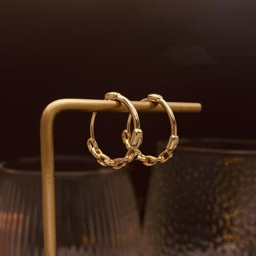 Binmonray 925 Sterling Silver Hollow Out Chain Ear Buckle Women Stylish Chic Chain Link Metal Hoop Earrings 2021 Trend Jewellery