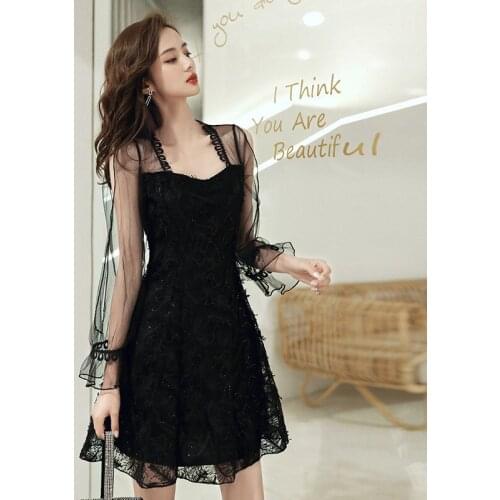 Black Sexy Women Mesh Dress Exquisite Sequins Bling Banquet Qipao Slim Short Evening Party Gown Abito Da Sera