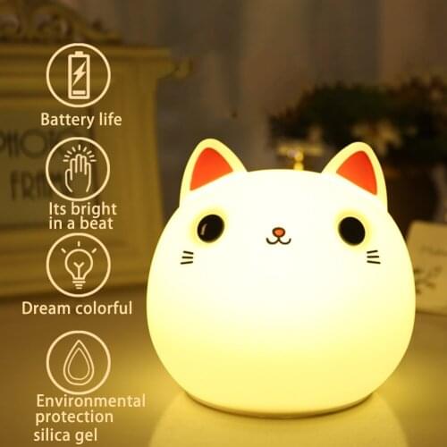 Colorful Silicone Cat Night Light Rechargeable Baby Sleeping Lamp Touch Sensor Cartoon Nursery Lamp For Children Christmas Gifts