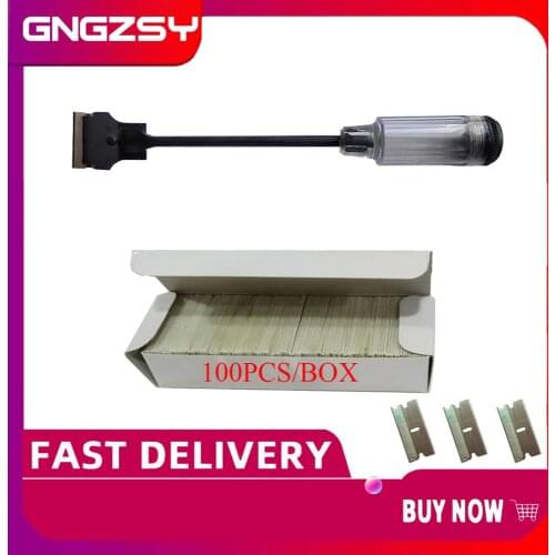 Long Glue Sticker Remover Cleaning Razor Scraper+100pcs Plastic Blade Carbon Fiber Vinyl Wrap Film Window Clean Squeegee E38 E39