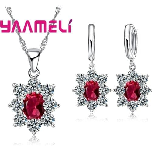 Elegant 925 Sterling Silver Pendant Necklace Earrings Suit For Women Girls Wedding Engagement Anniversary Fine Luxurious Gift