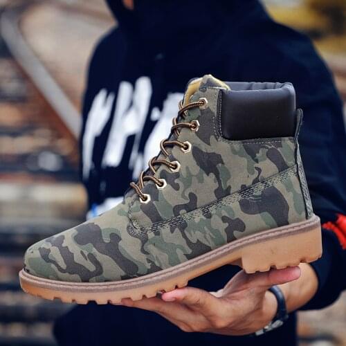 Coturno Camouflage High Top Mens Boots Leather Winter Snow Boots Men Waterproof With Fur Keep Warm Timber Bot Booties Land Shoes
