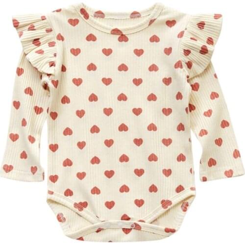 Autumn Infant Baby Rompers For Girls Long Flare Sleeve Heart Print Baby Jumpsuit Clothes Outfits New