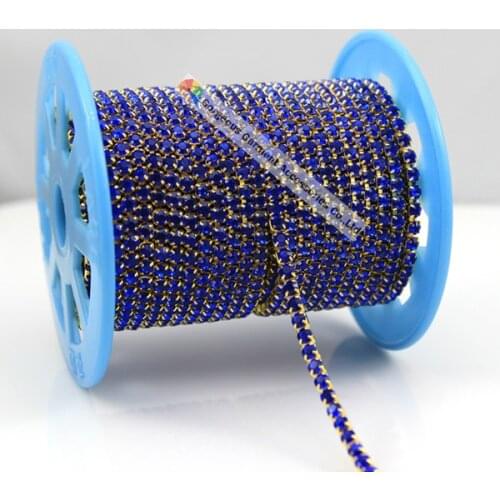 10yards Close Set SS16 Sapphire Royal Blue crystal rhinestone cup chain Gold Silver Plate for DIY browband Wedding accessories